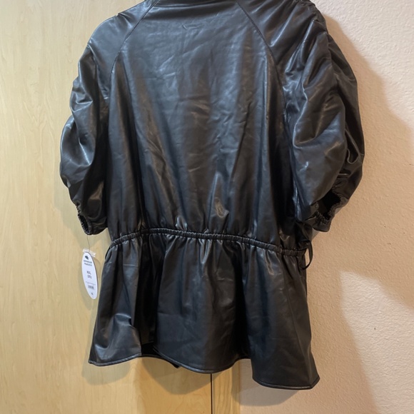 Women XXL 20 Pleather Style blouse Ruched Sleeves Peplum Top Button Front - Picture 8 of 8